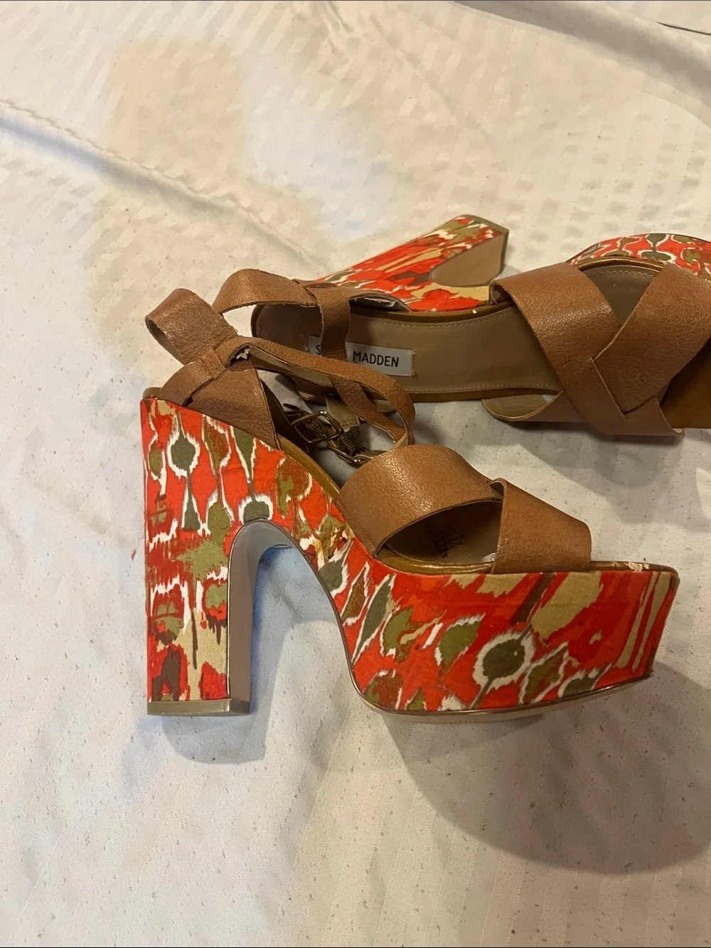 Steve Madden Brown Cross-Strap Wedge Sandals